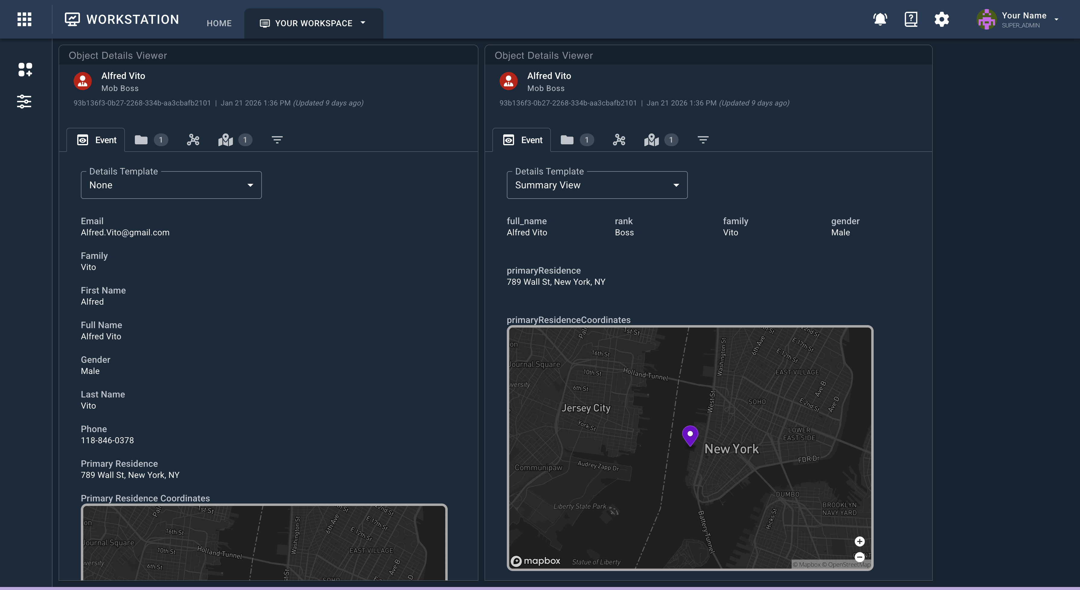 Comparison of an event detail template on and off
