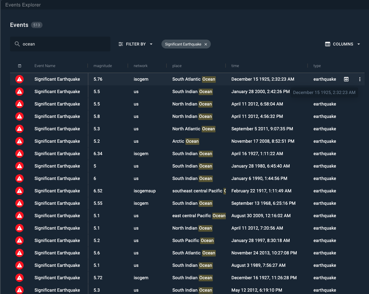 The Events Explorer Widget